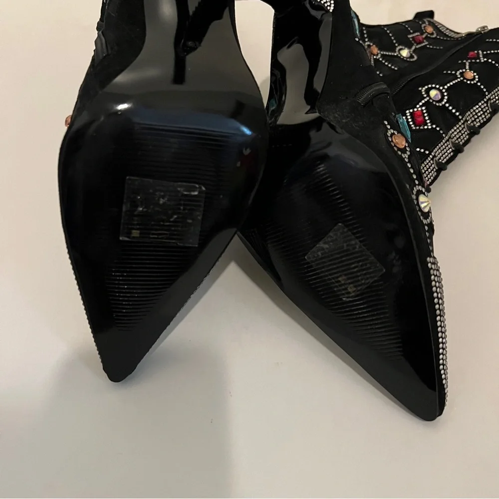 Brand New Azalea Wang GEM Black Mesh Jewel Bootie Heels, 10 - Picture 7 of 8